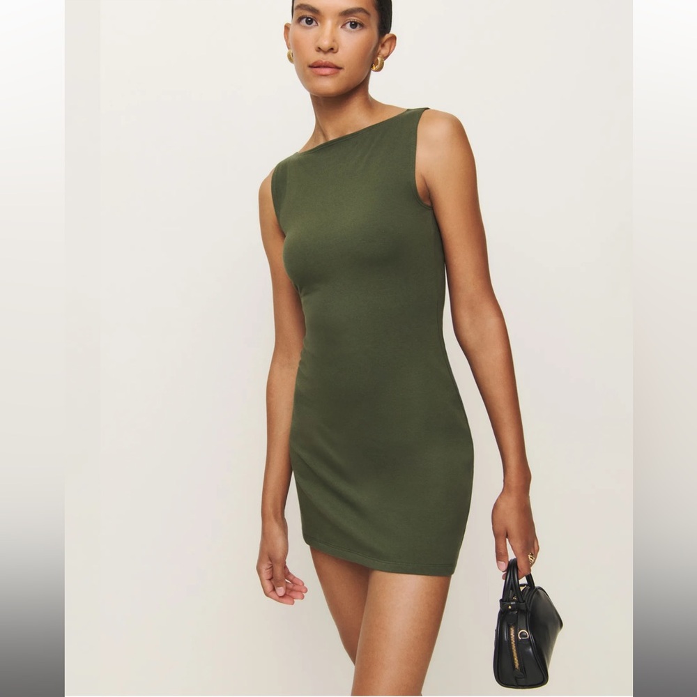 Reformation Nataly Knit Dress in Fern Green